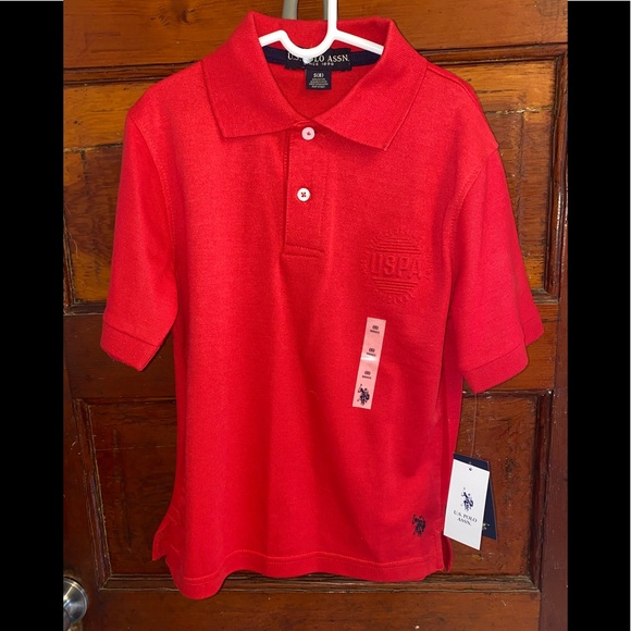 NWT $30 U.S Polo Assn. Boy's Collar Red  Shirt - Picture 1 of 6